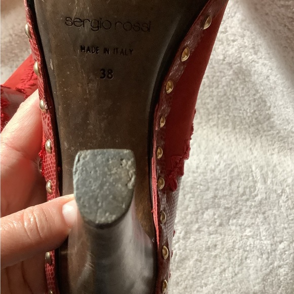 Sergio Rossi Red Embellished suede mules - Picture 8 of 11